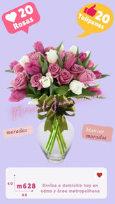 Arreglo floral con rosas y tulipanes